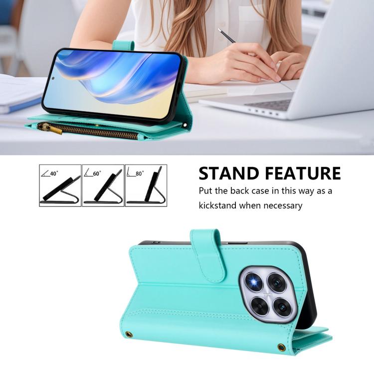 For Redmi Note 14 Pro 4G Magnetic Closure 9 Card Slots Zipper Leather Case with Hand Strap