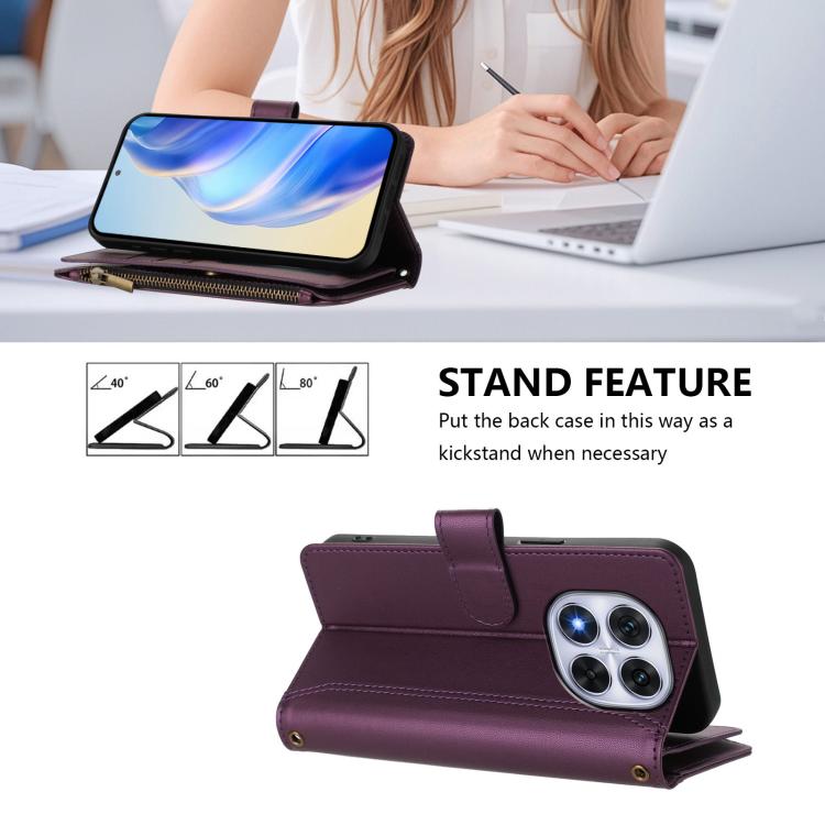 For Redmi Note 14 Pro 4G Magnetic Closure 9 Card Slots Zipper Leather Case with Hand Strap