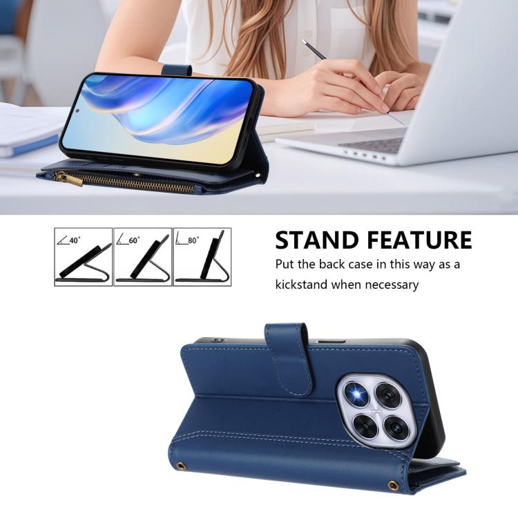 For Redmi Note 14 Pro 5G Magnetic Closure 9 Card Slots Zipper Leather Case with Hand Strap