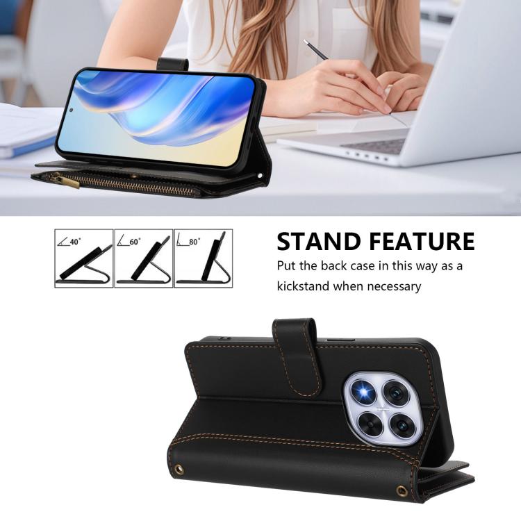 For Redmi Note 14 Pro 5G Magnetic Closure 9 Card Slots Zipper Leather Case with Hand Strap