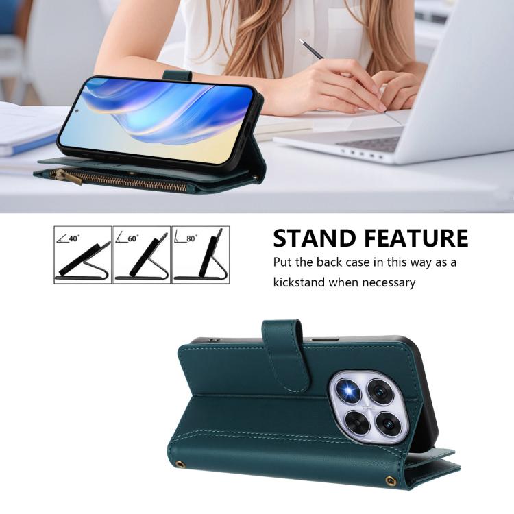 For Redmi Note 14 Pro 5G Magnetic Closure 9 Card Slots Zipper Leather Case with Hand Strap