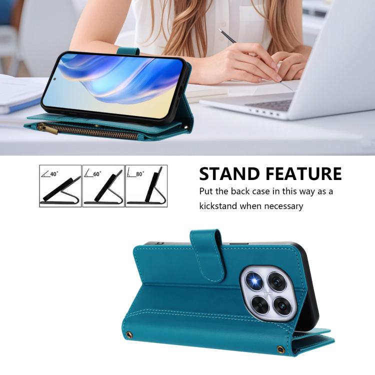 For Redmi Note 14 Pro 5G Magnetic Closure 9 Card Slots Zipper Leather Case with Hand Strap