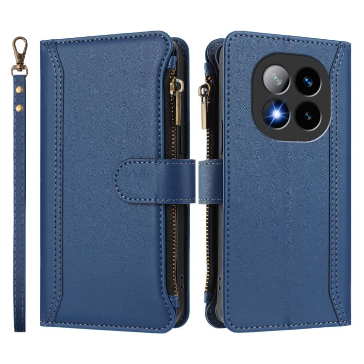 For Redmi Note 14 Pro+ 5G Magnetic Closure 9 Card Slots Zipper Leather Case with Hand Strap