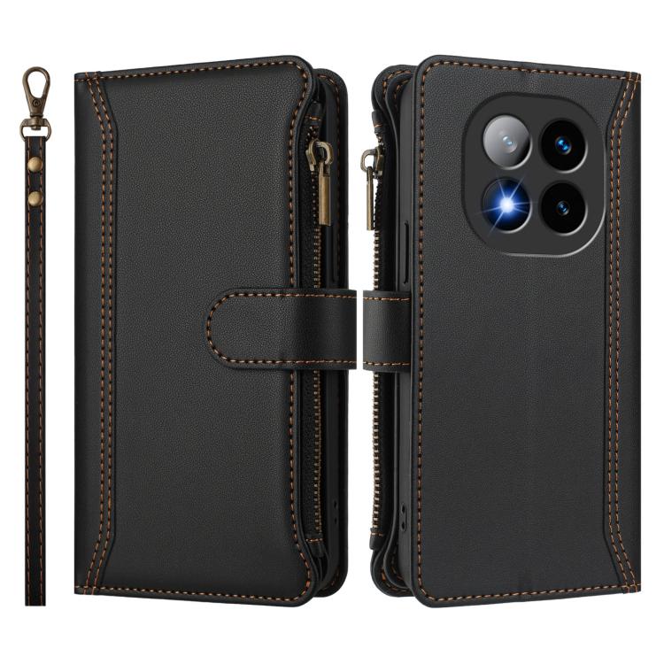 For Redmi Note 14 Pro+ 5G Magnetic Closure 9 Card Slots Zipper Leather Case with Hand Strap