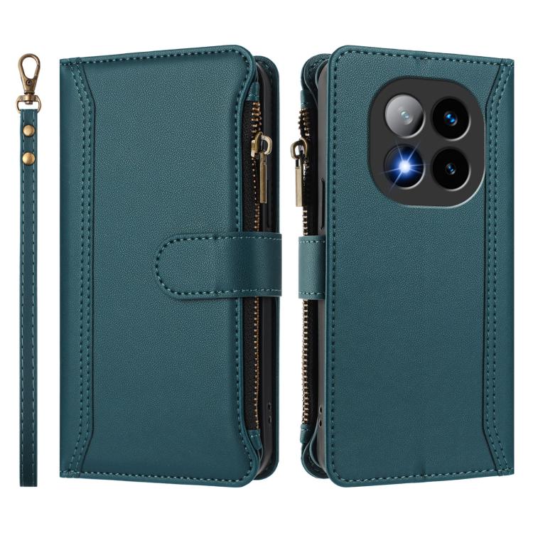 For Redmi Note 14 Pro+ 5G Magnetic Closure 9 Card Slots Zipper Leather Case with Hand Strap