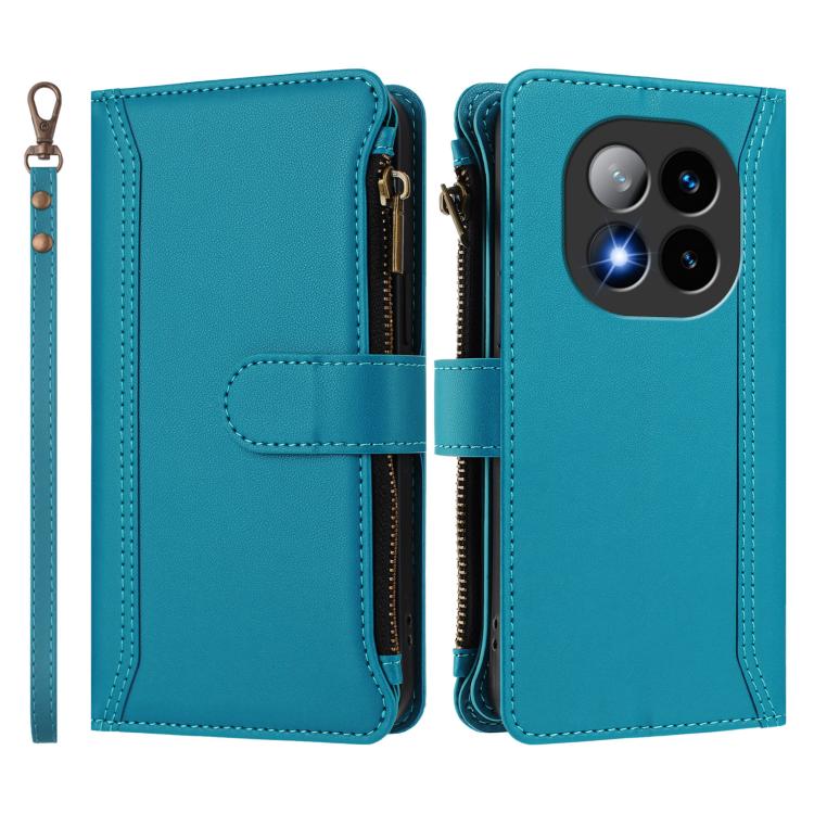 For Redmi Note 14 Pro+ 5G Magnetic Closure 9 Card Slots Zipper Leather Case with Hand Strap
