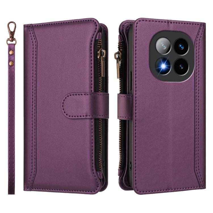 For Redmi Note 14 Pro+ 5G Magnetic Closure 9 Card Slots Zipper Leather Case with Hand Strap