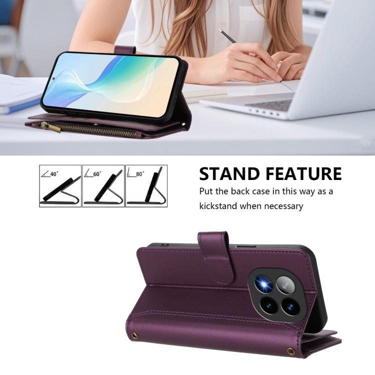 For Redmi Note 14 Pro+ 5G Magnetic Closure 9 Card Slots Zipper Leather Case with Hand Strap