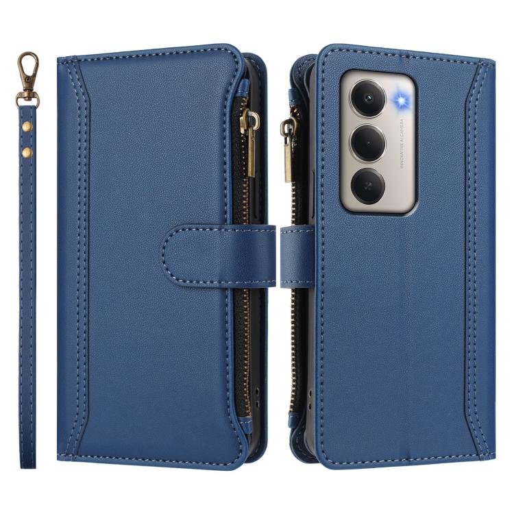 For Redmi 15 5G Global / 15 4G SEA 169.5mm Magnetic Closure 9 Card Slots Zipper Leather Case with Hand Strap