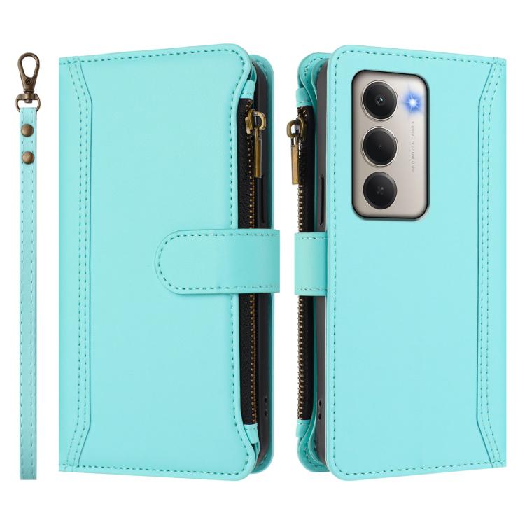 For Redmi 15 5G Global / 15 4G SEA 169.5mm Magnetic Closure 9 Card Slots Zipper Leather Case with Hand Strap
