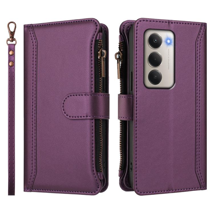 For Redmi 15 5G Global / 15 4G SEA 169.5mm Magnetic Closure 9 Card Slots Zipper Leather Case with Hand Strap