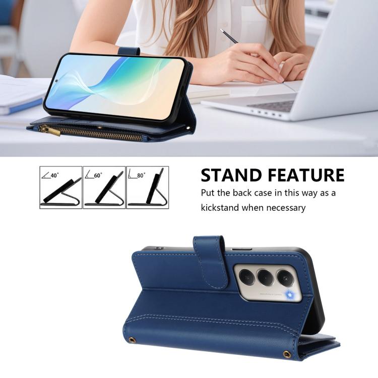 For Redmi 15 5G / 4G EU 171mm Magnetic Closure 9 Card Slots Zipper Leather Case with Hand Strap