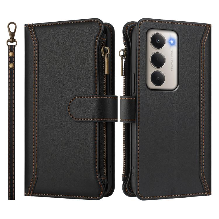 For Redmi 15 5G / 4G EU 171mm Magnetic Closure 9 Card Slots Zipper Leather Case with Hand Strap