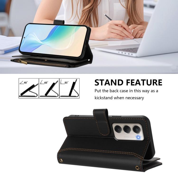 For Redmi 15 5G / 4G EU 171mm Magnetic Closure 9 Card Slots Zipper Leather Case with Hand Strap