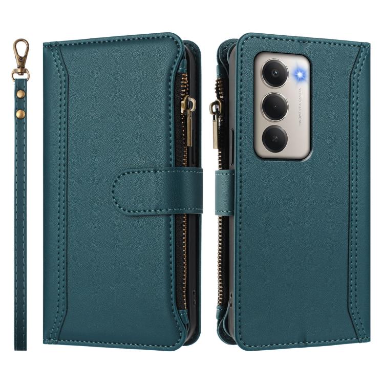 For Redmi 15 5G / 4G EU 171mm Magnetic Closure 9 Card Slots Zipper Leather Case with Hand Strap