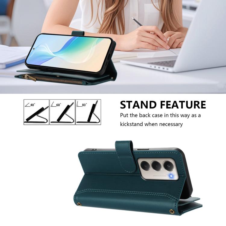 For Redmi 15 5G / 4G EU 171mm Magnetic Closure 9 Card Slots Zipper Leather Case with Hand Strap
