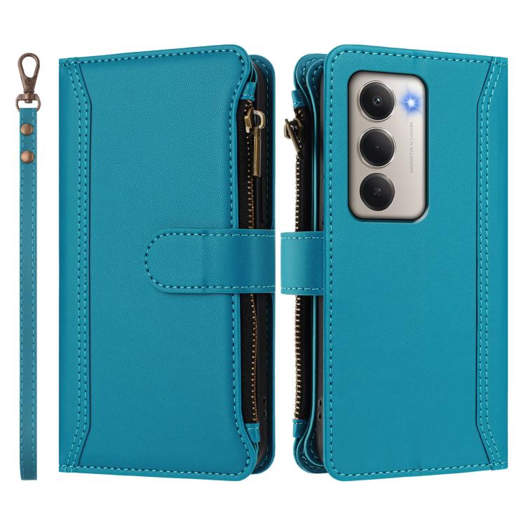 For Redmi 15 5G / 4G EU 171mm Magnetic Closure 9 Card Slots Zipper Leather Case with Hand Strap