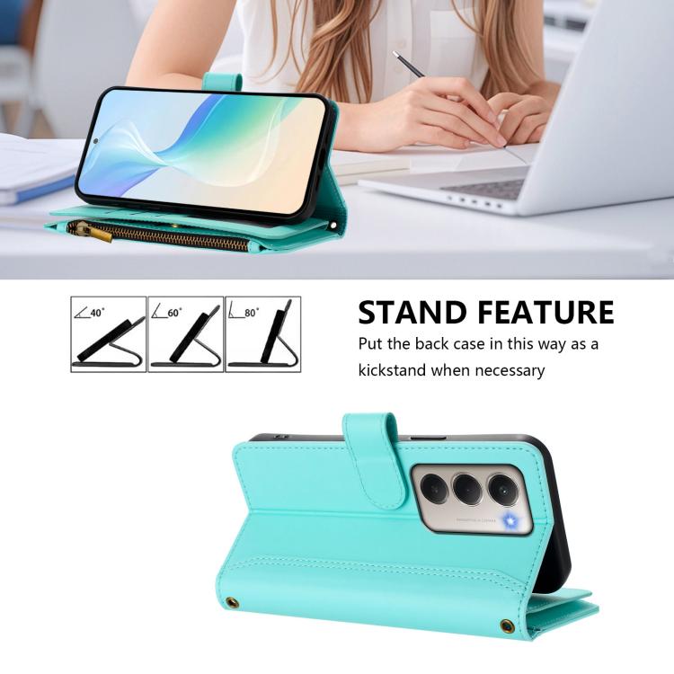 For Redmi 15 5G / 4G EU 171mm Magnetic Closure 9 Card Slots Zipper Leather Case with Hand Strap