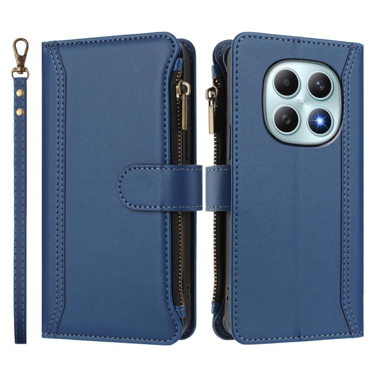 For Redmi Note 15 4G / 5G Global 164mm Magnetic Closure 9 Card Slots Zipper Leather Case with Hand Strap