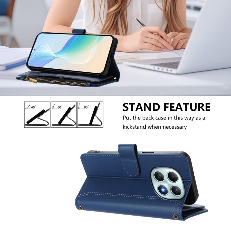 For Redmi Note 15 4G / 5G Global 164mm Magnetic Closure 9 Card Slots Zipper Leather Case with Hand Strap