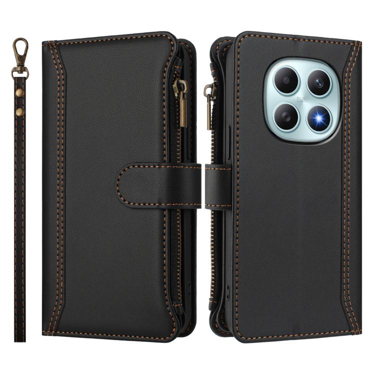 For Redmi Note 15 4G / 5G Global 164mm Magnetic Closure 9 Card Slots Zipper Leather Case with Hand Strap