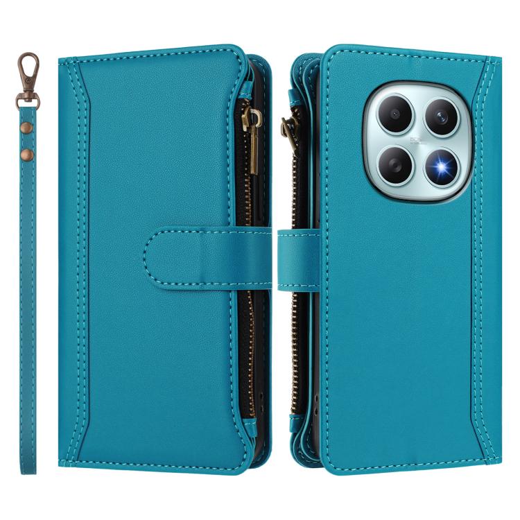 For Redmi Note 15 4G / 5G Global 164mm Magnetic Closure 9 Card Slots Zipper Leather Case with Hand Strap