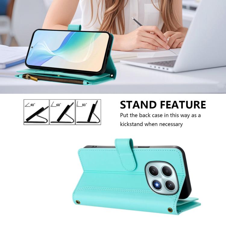For Redmi Note 15 4G / 5G Global 164mm Magnetic Closure 9 Card Slots Zipper Leather Case with Hand Strap