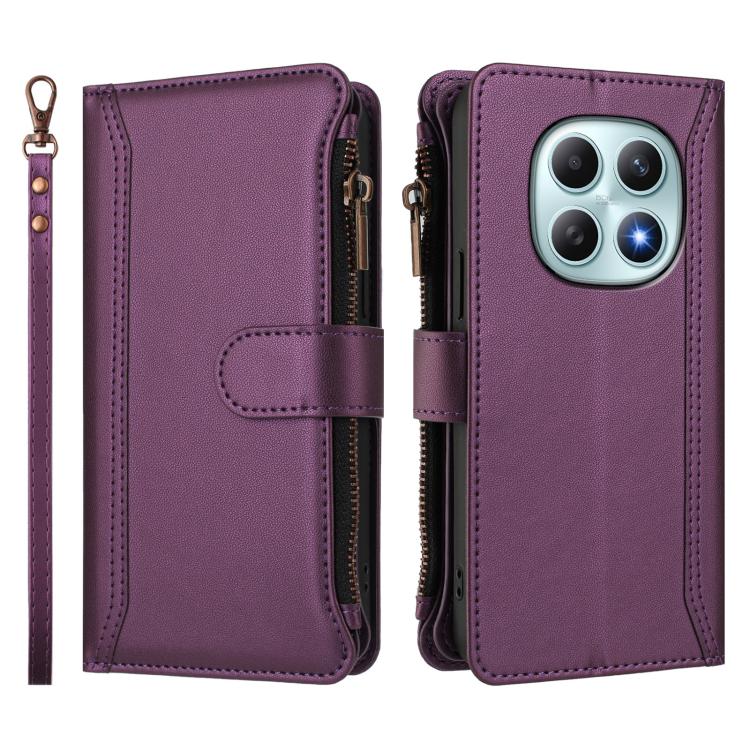 For Redmi Note 15 4G / 5G Global 164mm Magnetic Closure 9 Card Slots Zipper Leather Case with Hand Strap