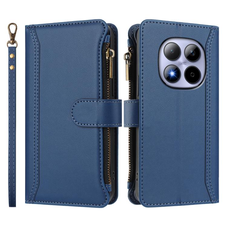 For Redmi Note 15 Pro 5G Global 163.6mm Magnetic Closure 9 Card Slots Zipper Leather Case with Hand Strap