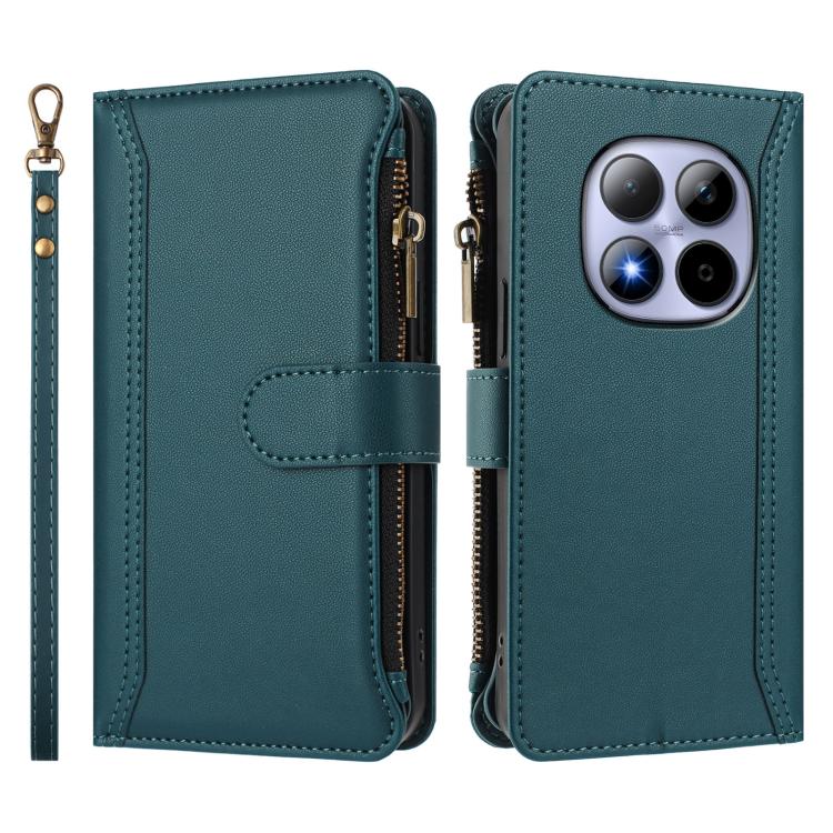 For Redmi Note 15 Pro 5G Global 163.6mm Magnetic Closure 9 Card Slots Zipper Leather Case with Hand Strap