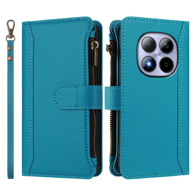 For Redmi Note 15 Pro 5G Global 163.6mm Magnetic Closure 9 Card Slots Zipper Leather Case with Hand Strap