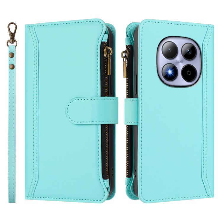 For Redmi Note 15 Pro 5G Global 163.6mm Magnetic Closure 9 Card Slots Zipper Leather Case with Hand Strap
