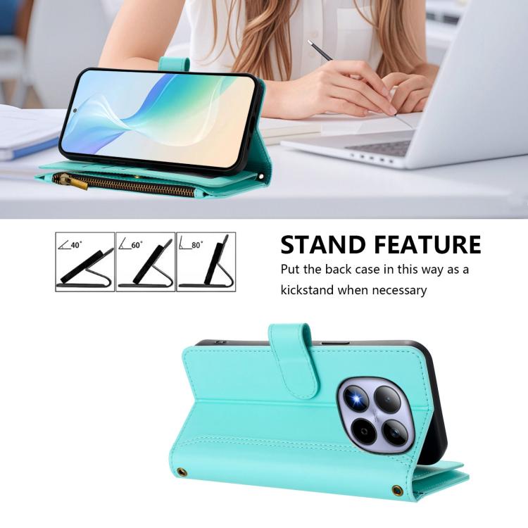 For Redmi Note 15 Pro 5G Global 163.6mm Magnetic Closure 9 Card Slots Zipper Leather Case with Hand Strap