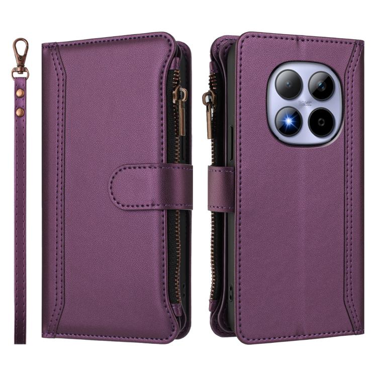 For Redmi Note 15 Pro 5G Global 163.6mm Magnetic Closure 9 Card Slots Zipper Leather Case with Hand Strap