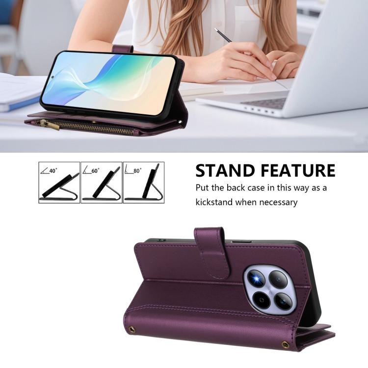 For Redmi Note 15 Pro 5G Global 163.6mm Magnetic Closure 9 Card Slots Zipper Leather Case with Hand Strap