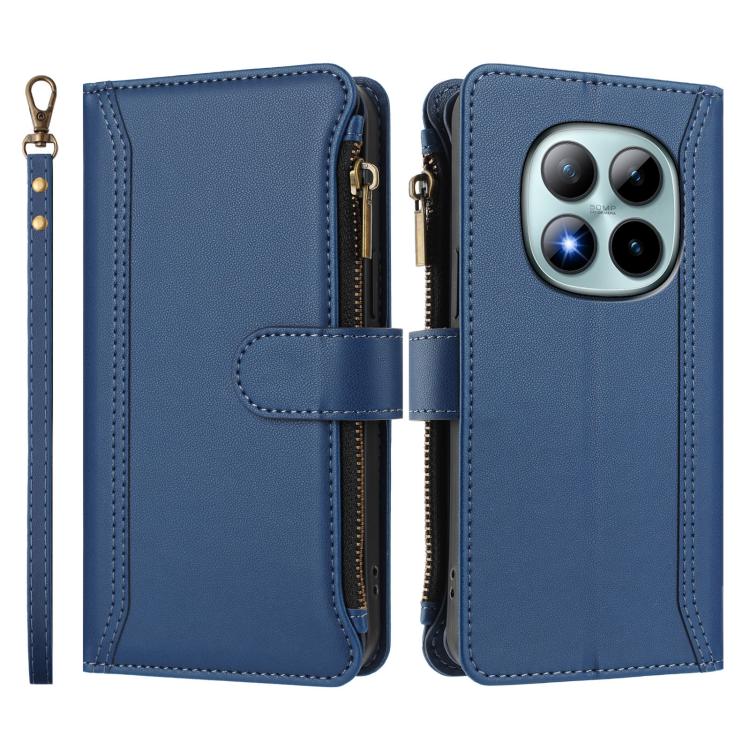 For Redmi Note 15 Pro+ 5G Global 163.3mm Magnetic Closure 9 Card Slots Zipper Leather Case with Hand Strap