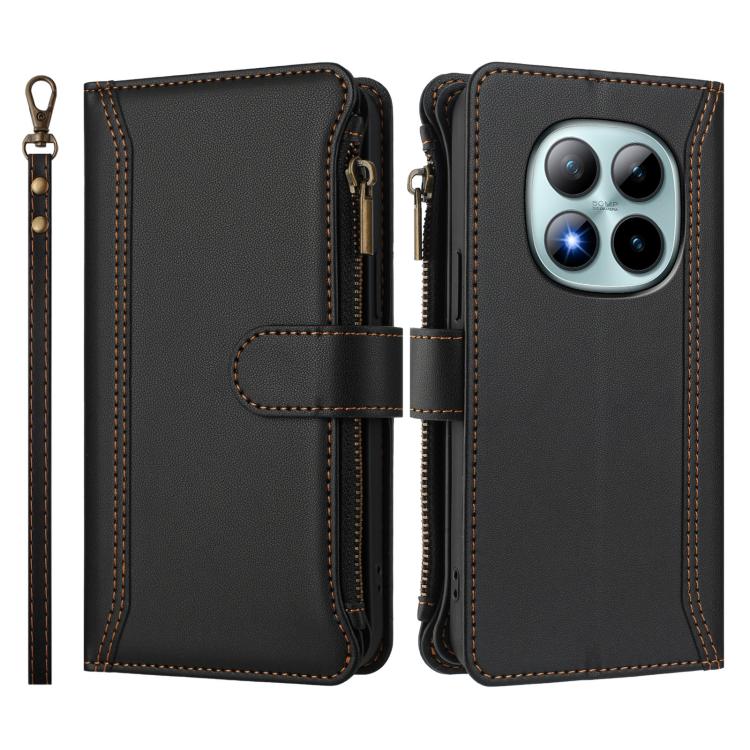 For Redmi Note 15 Pro+ 5G Global 163.3mm Magnetic Closure 9 Card Slots Zipper Leather Case with Hand Strap