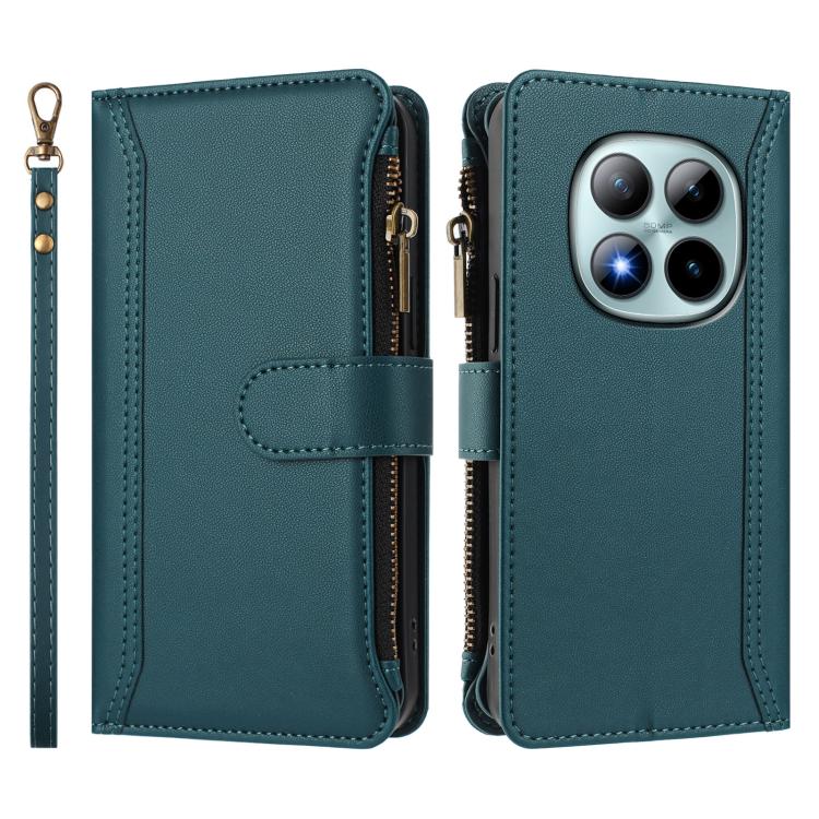 For Redmi Note 15 Pro+ 5G Global 163.3mm Magnetic Closure 9 Card Slots Zipper Leather Case with Hand Strap