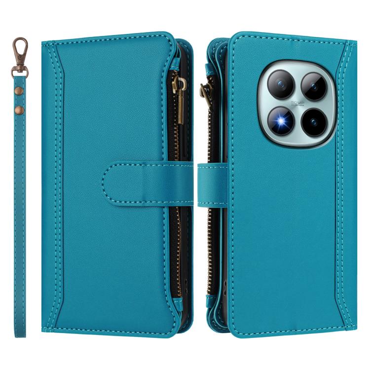 For Redmi Note 15 Pro+ 5G Global 163.3mm Magnetic Closure 9 Card Slots Zipper Leather Case with Hand Strap