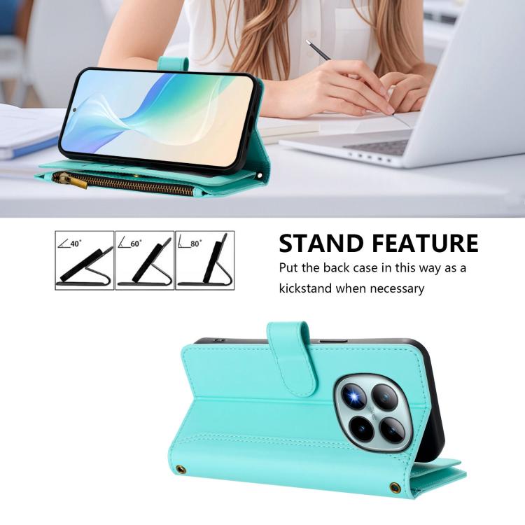 For Redmi Note 15 Pro+ 5G Global 163.3mm Magnetic Closure 9 Card Slots Zipper Leather Case with Hand Strap