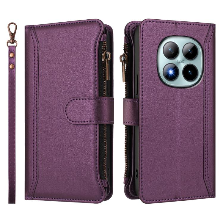 For Redmi Note 15 Pro+ 5G Global 163.3mm Magnetic Closure 9 Card Slots Zipper Leather Case with Hand Strap
