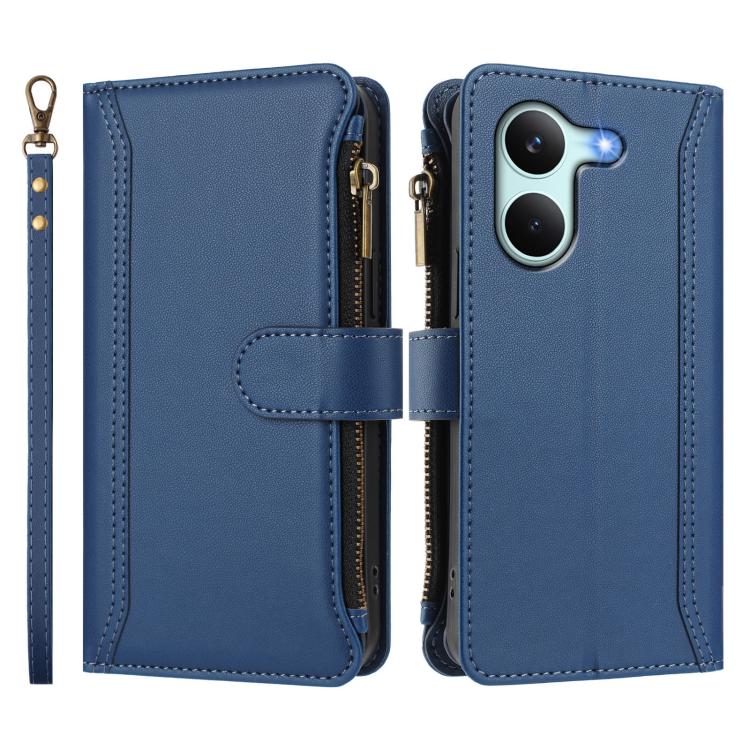 For Redmi Turbo 5 5G Global/Poco X8 Pro 5G Magnetic Closure 9 Card Slots Zipper Leather Case with Hand Strap