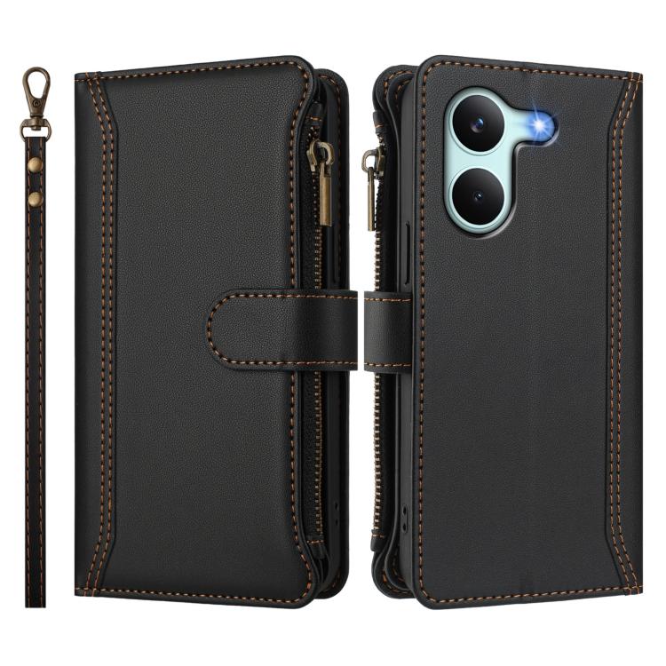 For Redmi Turbo 5 5G Global/Poco X8 Pro 5G Magnetic Closure 9 Card Slots Zipper Leather Case with Hand Strap