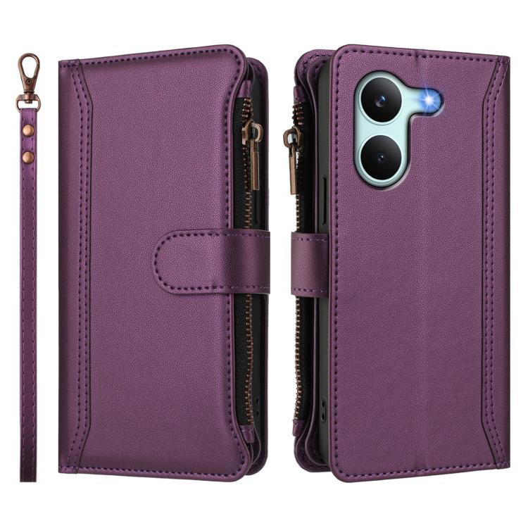 For Redmi Turbo 5 5G Global/Poco X8 Pro 5G Magnetic Closure 9 Card Slots Zipper Leather Case with Hand Strap