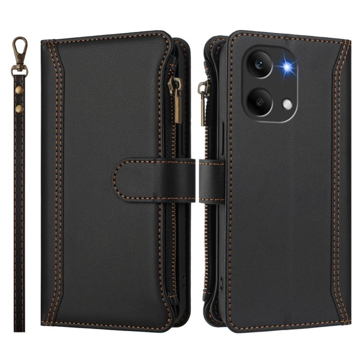 For Redmi Turbo 5 Max 5G/Poco X8 Pro Max 5G Magnetic Closure 9 Card Slots Zipper Leather Case with Hand Strap