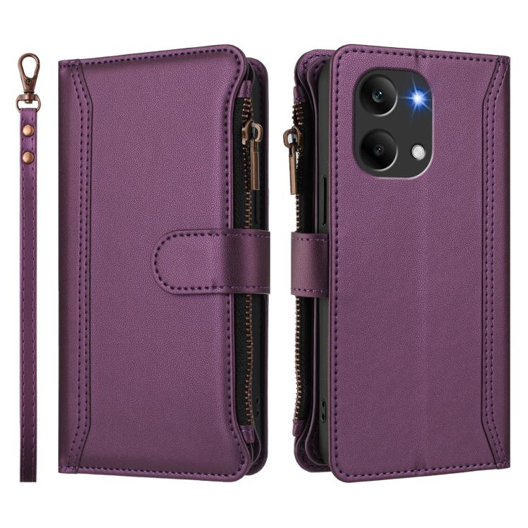 For Redmi Turbo 5 Max 5G/Poco X8 Pro Max 5G Magnetic Closure 9 Card Slots Zipper Leather Case with Hand Strap