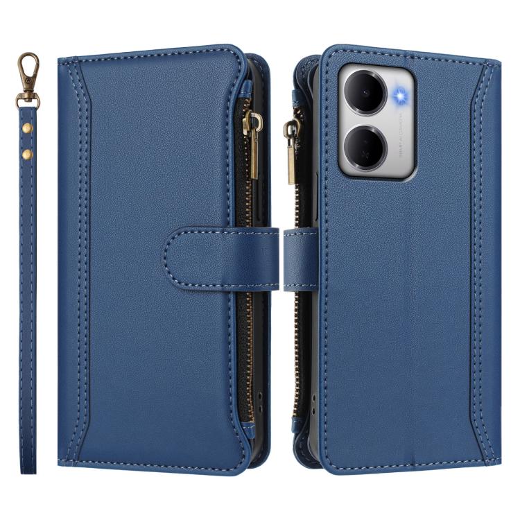 For Redmi 15a 5G Global Magnetic Closure 9 Card Slots Zipper Leather Case with Hand Strap