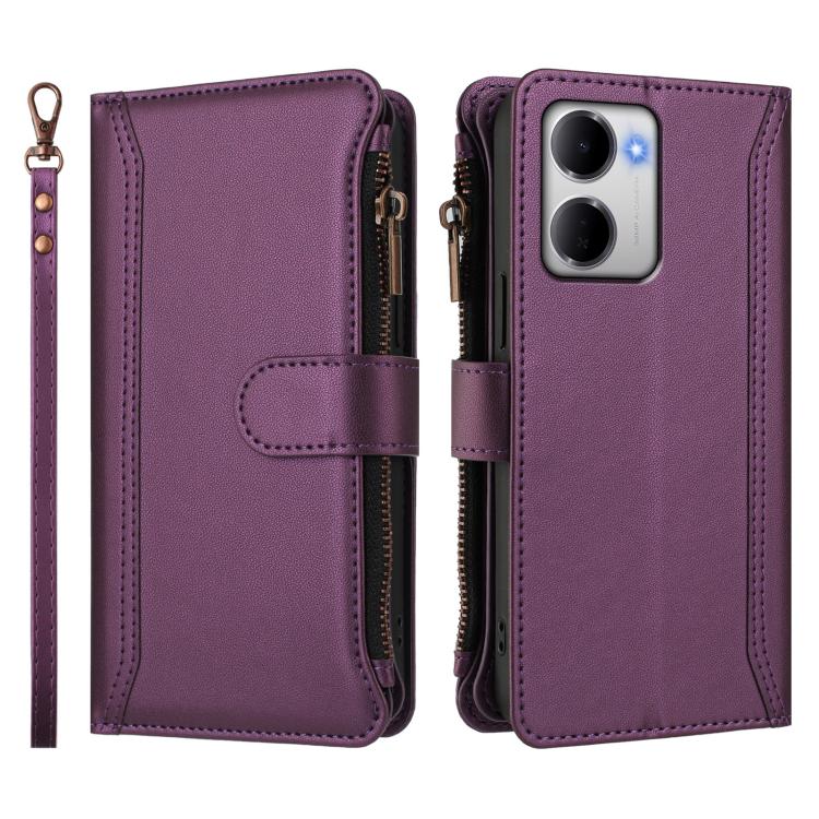 For Redmi 15a 5G Global Magnetic Closure 9 Card Slots Zipper Leather Case with Hand Strap