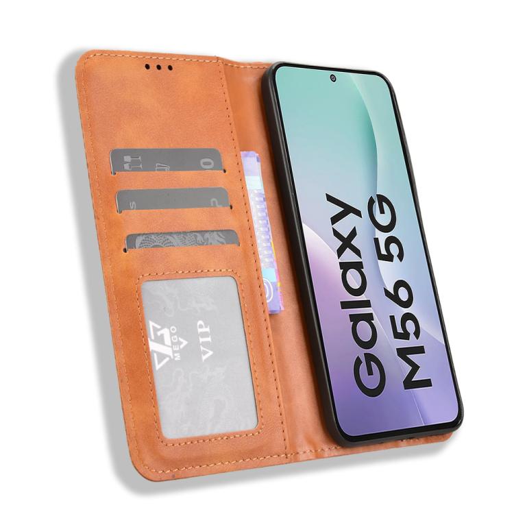 For Samsung Galaxy M56 5G Magnetic Buckle Retro Texture Leather Phone Case