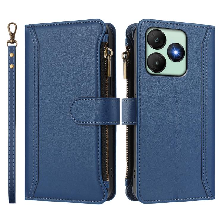 For Wiko T20 Magnetic Closure 9 Card Slots Zipper Leather Case with Hand Strap